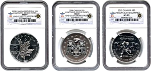 image for: Canada: 2008-2010 Vancouver Olympic 3 Coin Set $5 NGC MS69