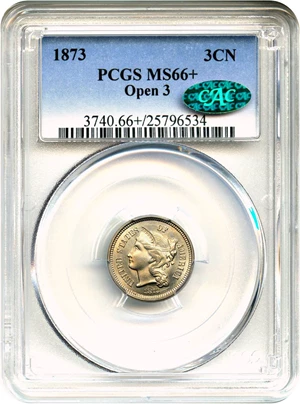 image for: 1873 3CN PCGS/CAC MS66+ (Open 3)
