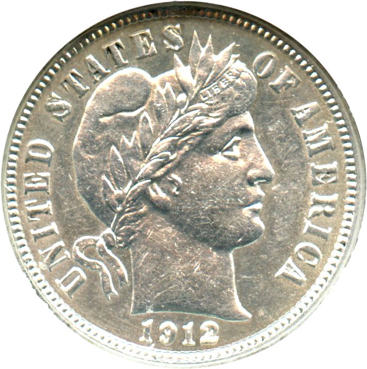 image for: 1912-S 10c DGS AU58 (S/S, Repunched Date, Cleaned)