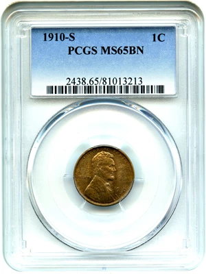 image for: 1910-S 1c PCGS MS65 BN
