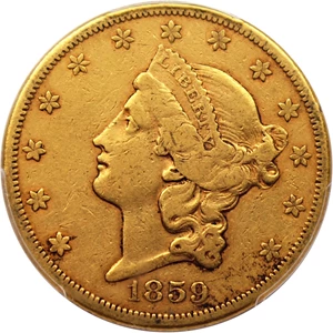 image for: 1859-S $20 PCGS/CAC VF35