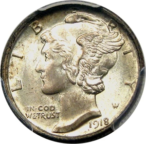 image for: 1918-S 10c PCGS MS66 FB