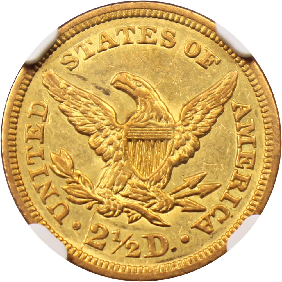 image for: 1845 $2 1/2 NGC/CAC AU55