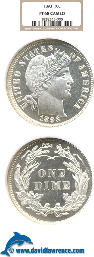 image for: 1893 10c NGC Proof 68 Cameo