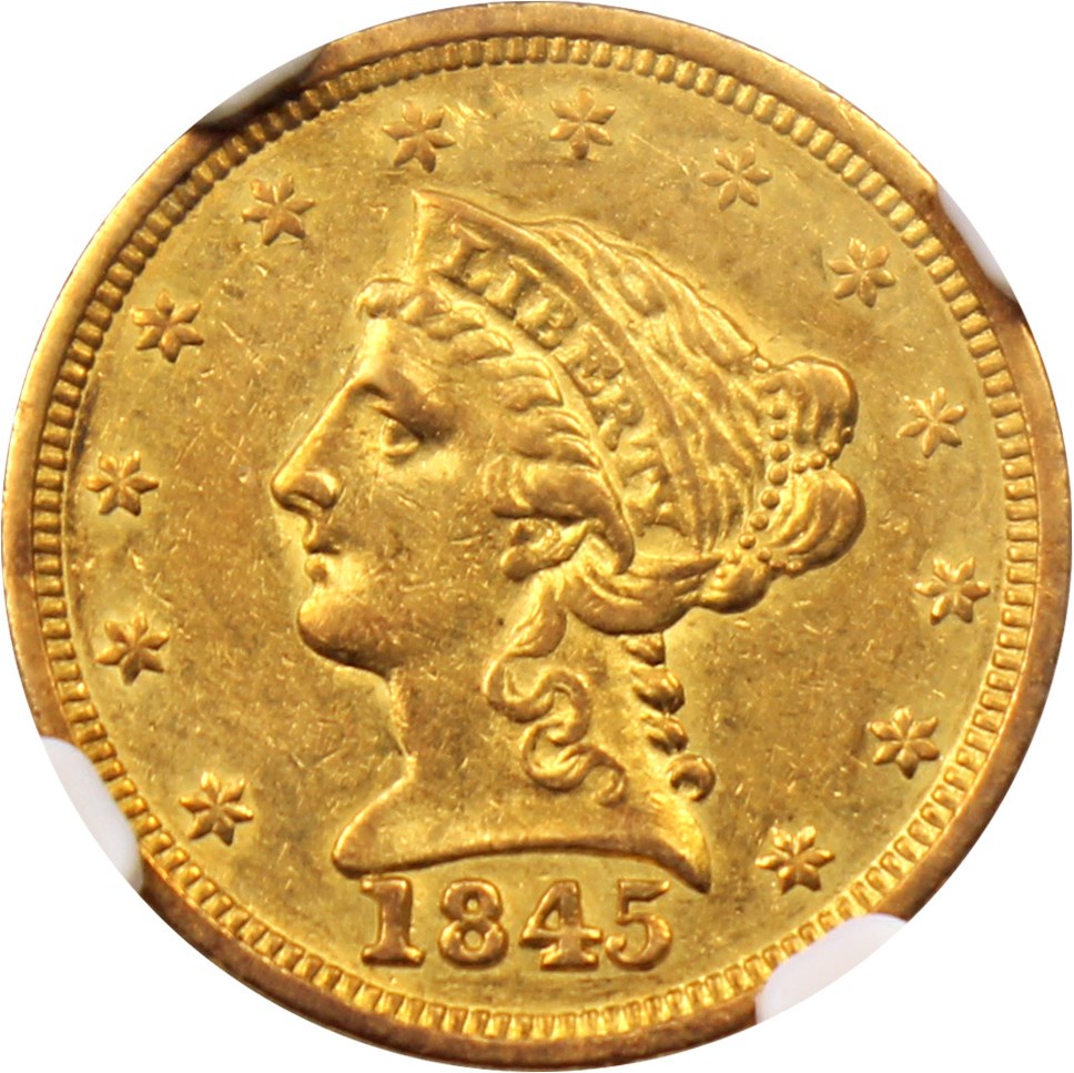 image for: 1845 $2 1/2 NGC/CAC AU55