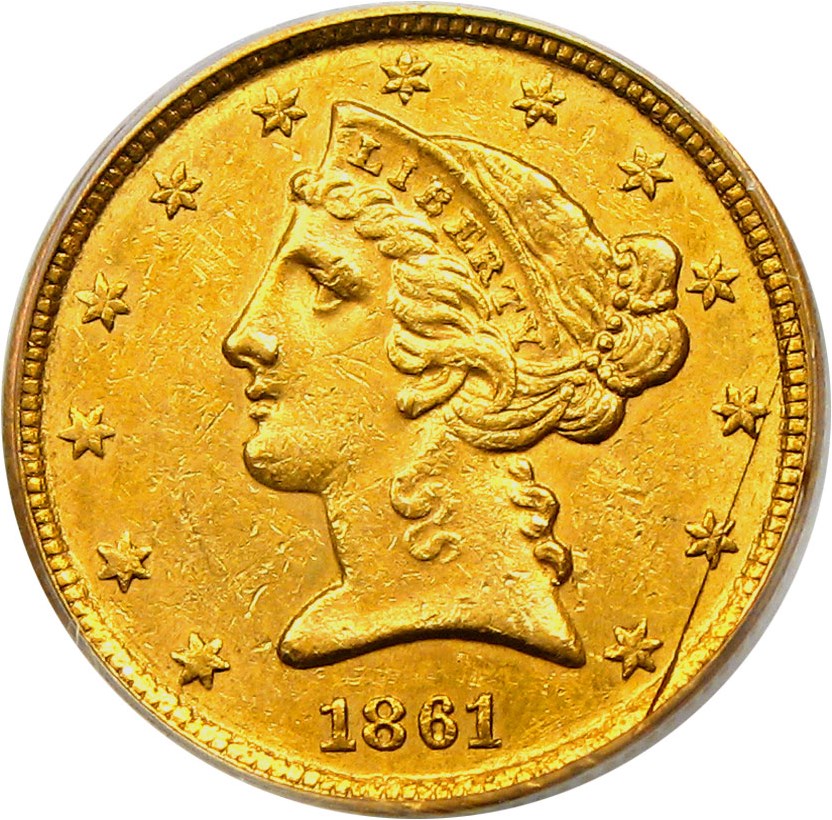 image for: 1861-C $5 PCGS AU55