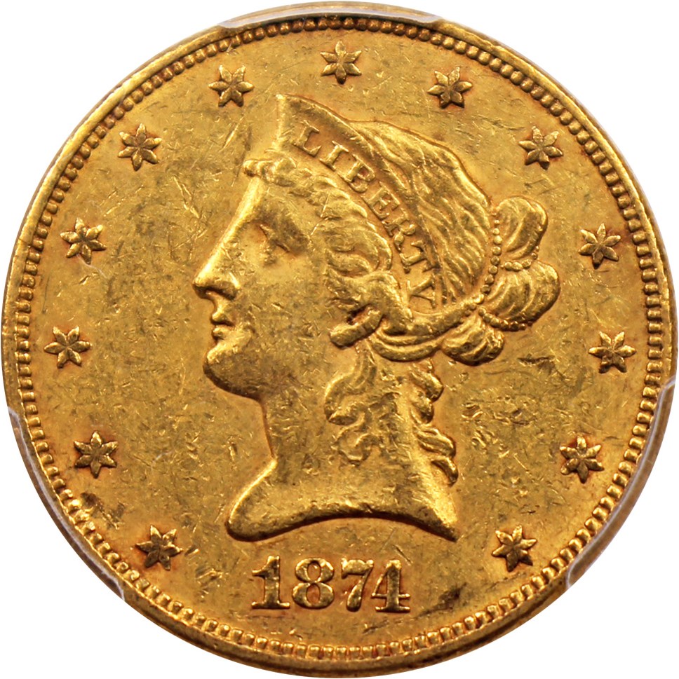 image for: 1874 $10 PCGS AU53