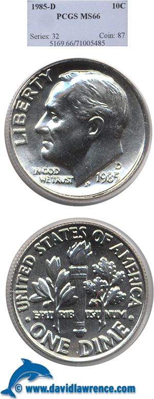 image for: 1985-D 10c PCGS MS66
