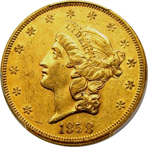 image for: 1858 $20 PCGS/CAC AU55