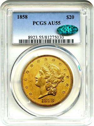 image for: 1858 $20 PCGS/CAC AU55