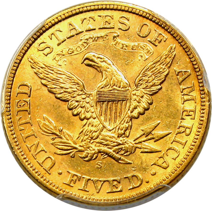 image for: 1874-S $5 PCGS/CAC AU58