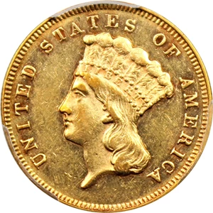 image for: 1870 $3 PCGS/CAC AU58