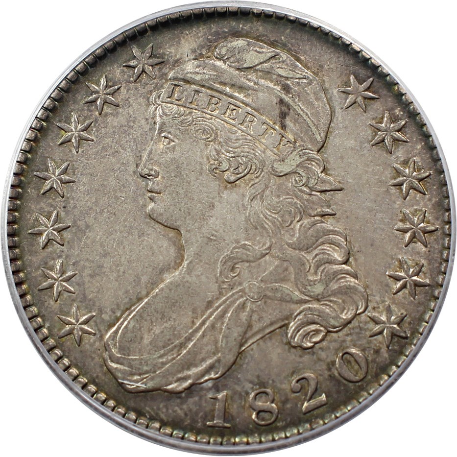 image for: 1820 50c PCGS/CAC AU55 (Square 2, Large Date)