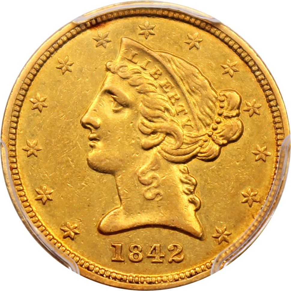 image for: 1842-D $5 PCGS/CAC AU53 (Small Date)