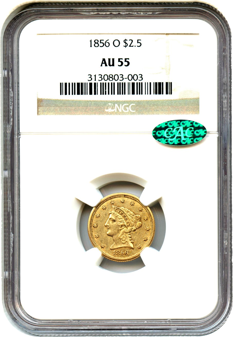 image for: 1856-O $2 1/2 NGC/CAC AU55
