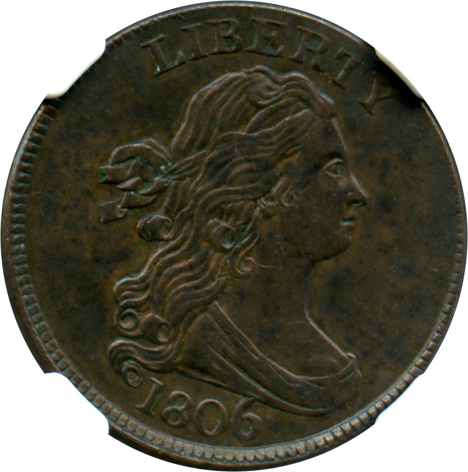 image for: 1806 1/2c NGC AU58 BN (Large 6, Stems)