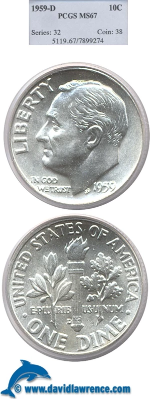 image for: 1959-D 10c PCGS MS67