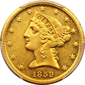 image for: 1859-D $5 PCGS/CAC AU58