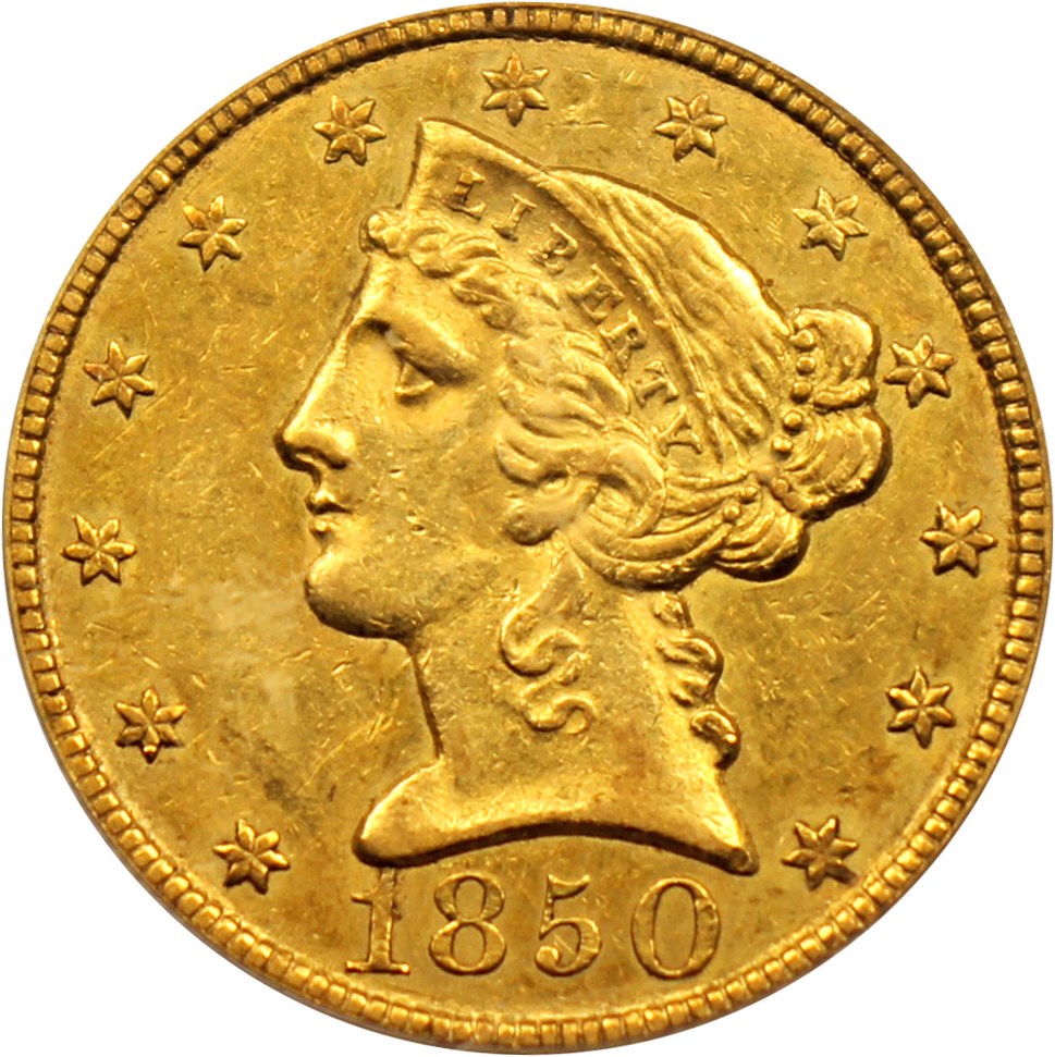 image for: 1850-C $5 PCGS/CAC AU50