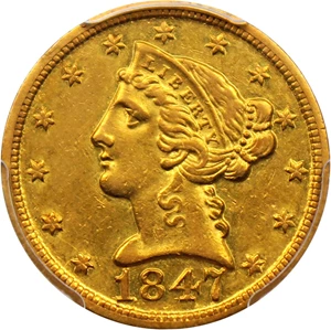 image for: 1847-D $5 PCGS AU55