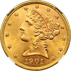 image for: 1901 $5 NGC/CAC MS64