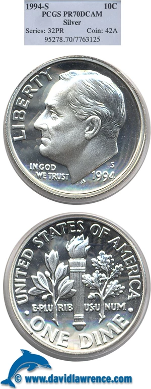 image for: 1994-S 10c Silver PCGS Proof 70 DCameo
