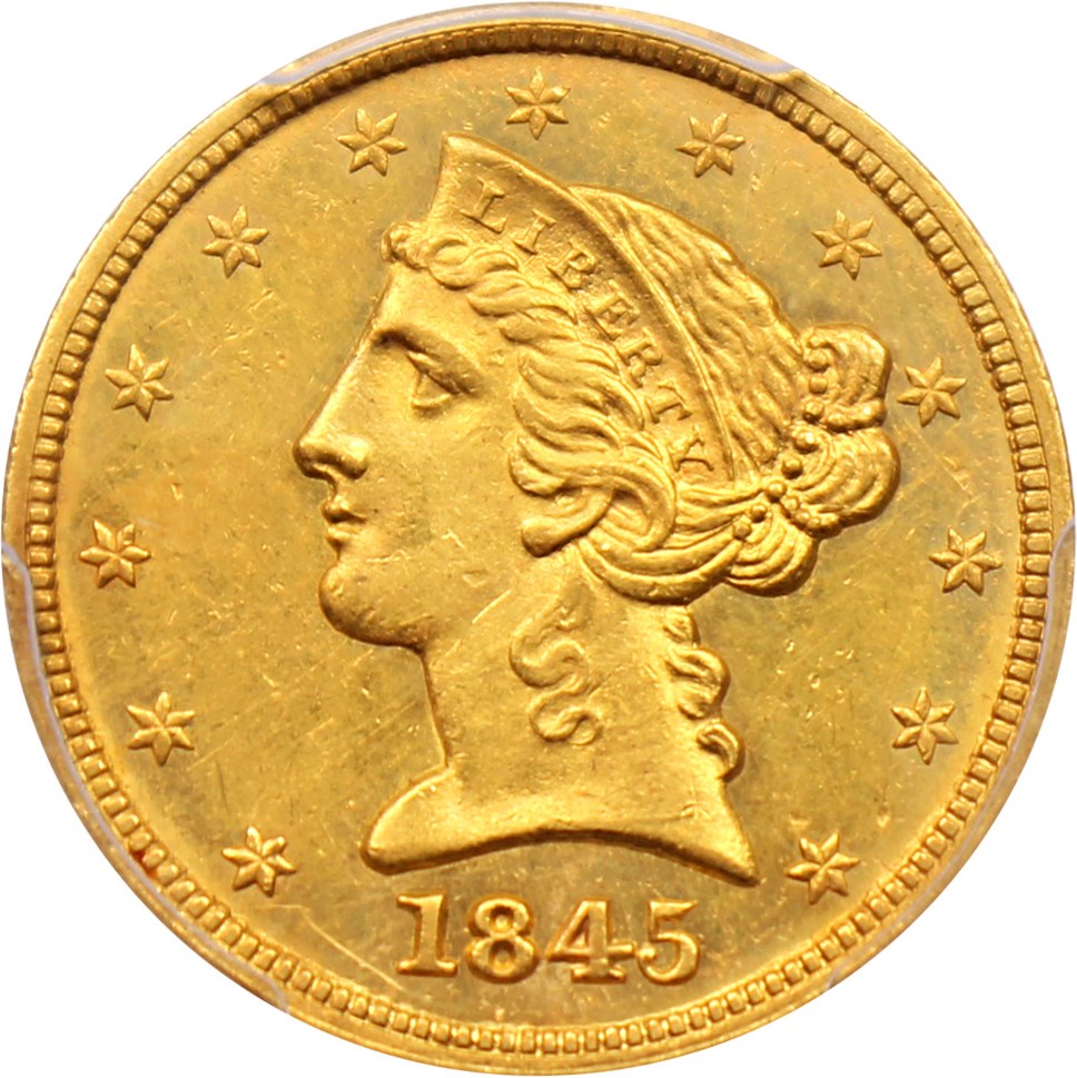 image for: 1845 $5 PCGS MS61