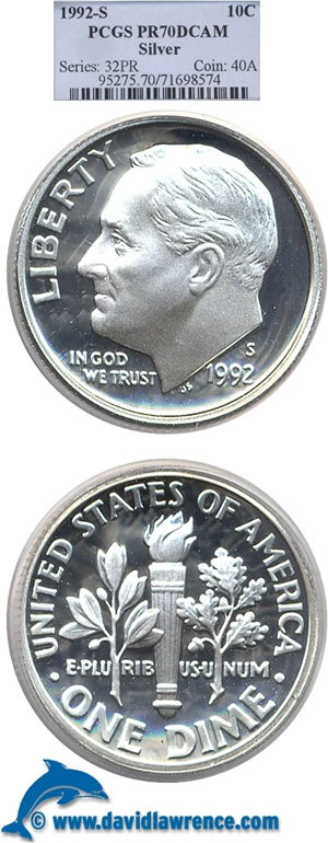 image for: 1992-S 10c Silver PCGS Proof 70 DCameo