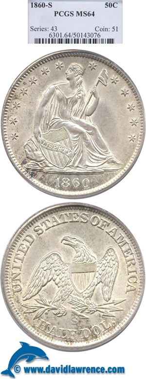 image for: 1860-S 50c PCGS MS64