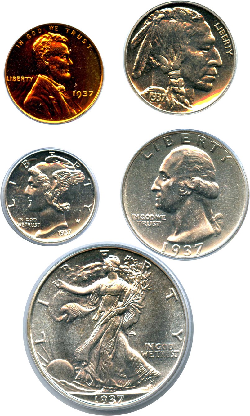image for: 1937 1c-50c Proof Set PCGS/CAC Proof 64-66 