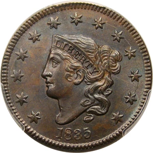 image for: 1835 1c PCGS/CAC MS64 BN (Large 8, Stars)