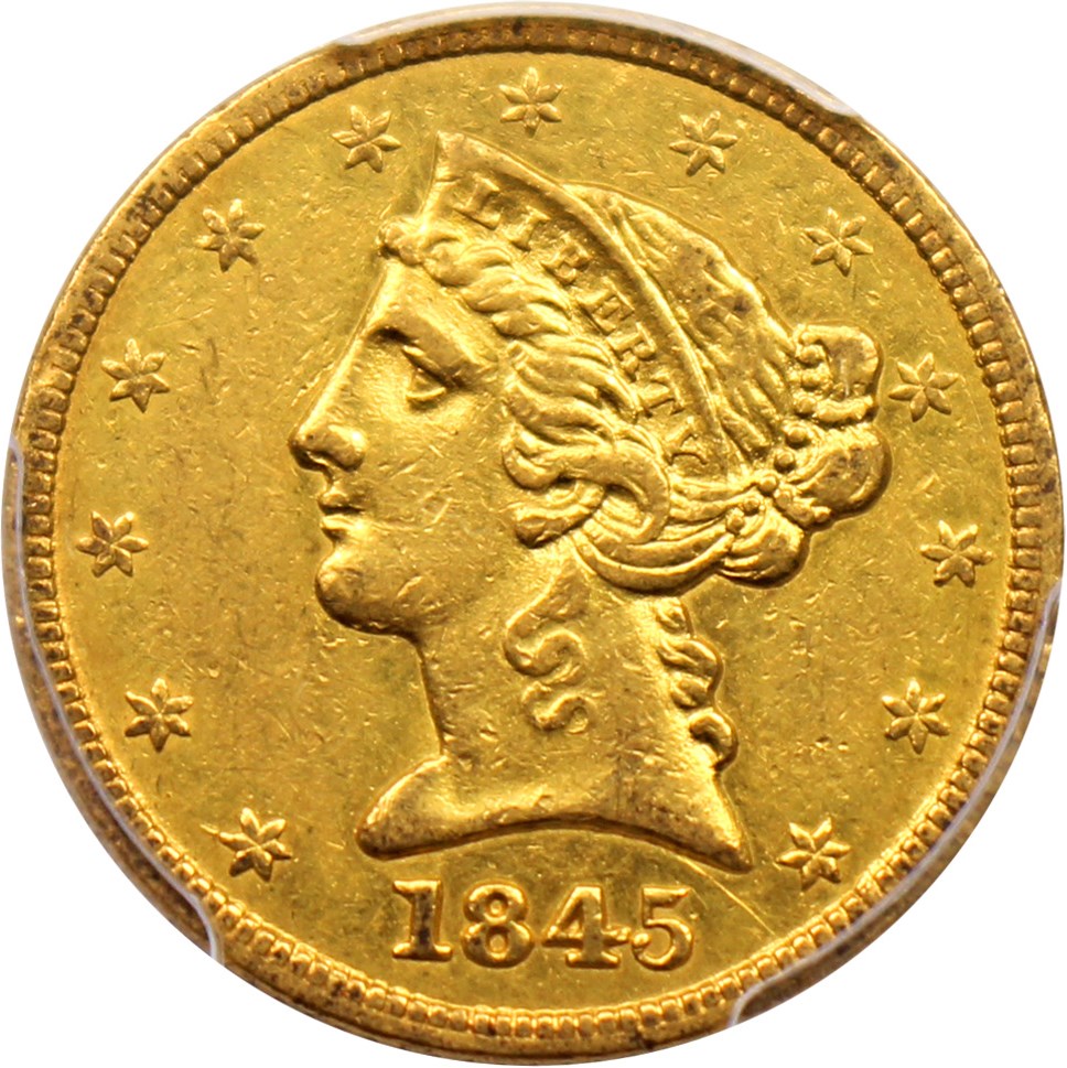 image for: 1845 $5 PCGS AU53