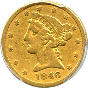 image for: 1846 $5 PCGS F15 (Large Date)