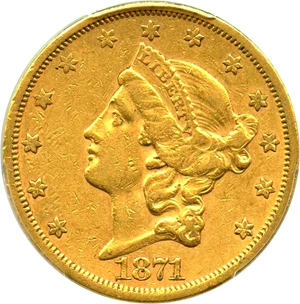 image for: 1871-S $20 PCGS XF45
