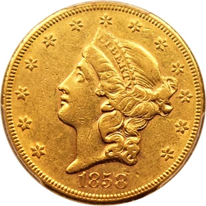 image for: 1858-S $20 PCGS AU50