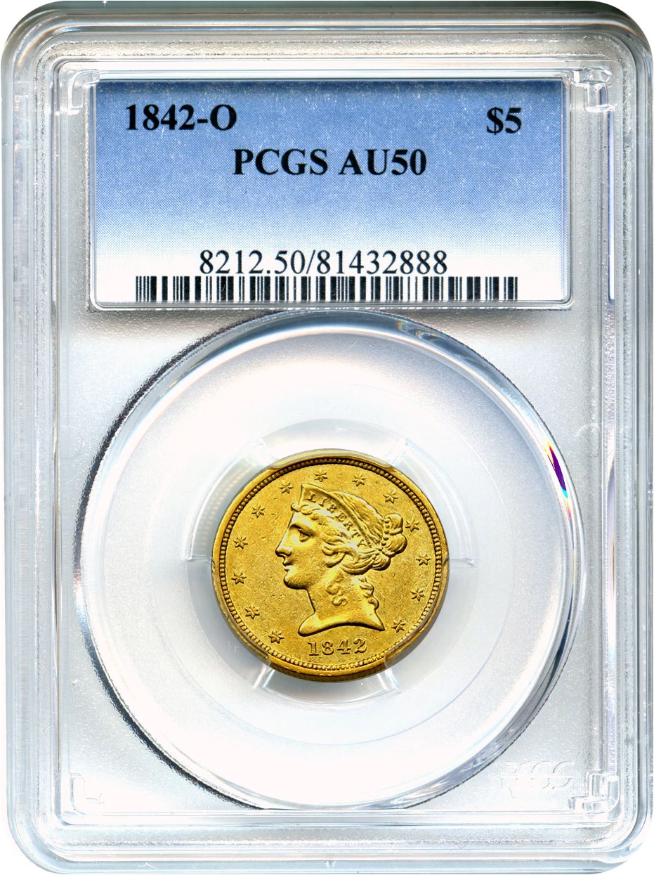 image for: 1842-O $5 PCGS AU50