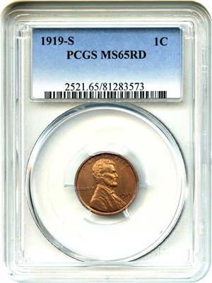 image for: 1919-S 1c PCGS MS65 RD