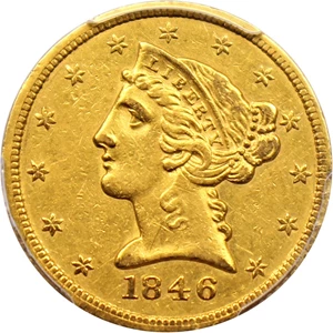 image for: 1846 $5 PCGS AU50 (Small Date)