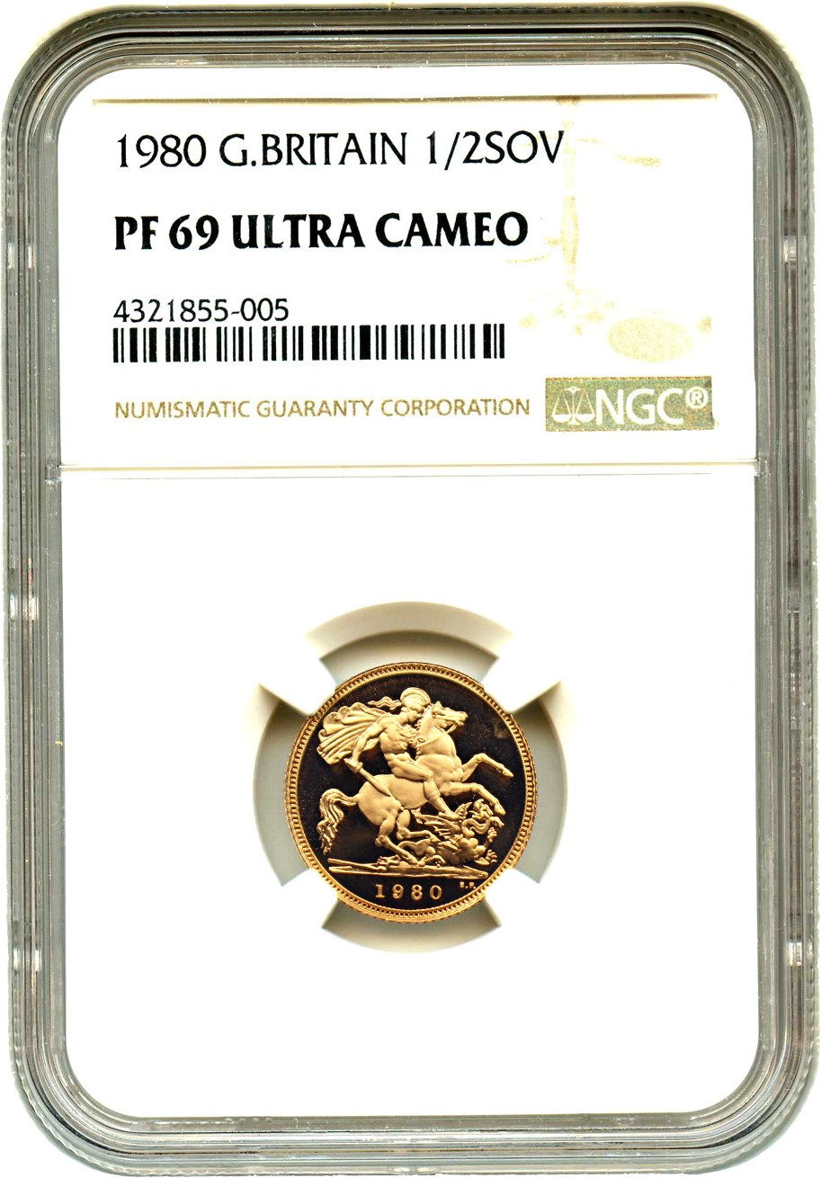 image for: Great Britain: 1980 Gold 1/2 Sovereign NGC PR69 UCAM (KM-922)