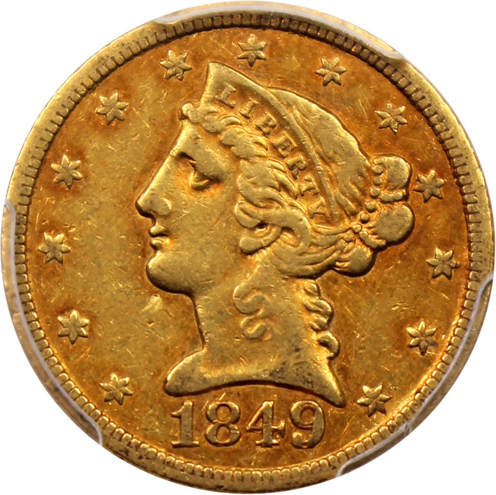 image for: 1849 $5 PCGS VF35