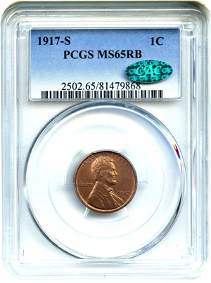 image for: 1917-S 1c PCGS/CAC MS65 RB