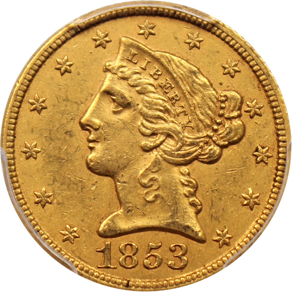 image for: 1853 $5 PCGS AU55