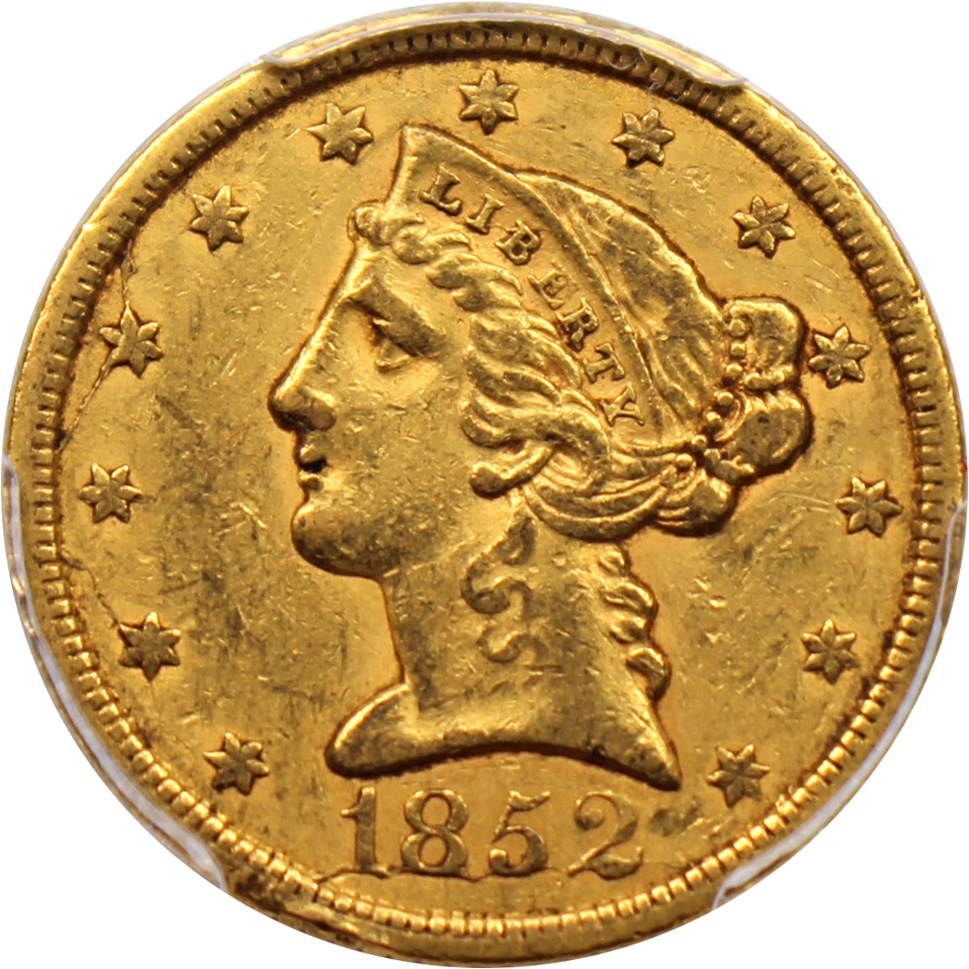 image for: 1852 $5 PCGS AU50