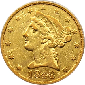 image for: 1848-C $5 PCGS VF35