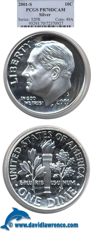 image for: 2001-S 10c Silver PCGS Proof 70 DCameo