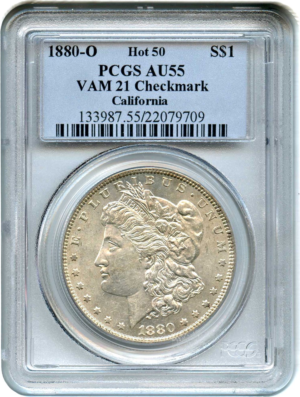 image for: Hot 50 VAM: 1880-O $1 PCGS AU55 (VAM-21, Checkmark) 