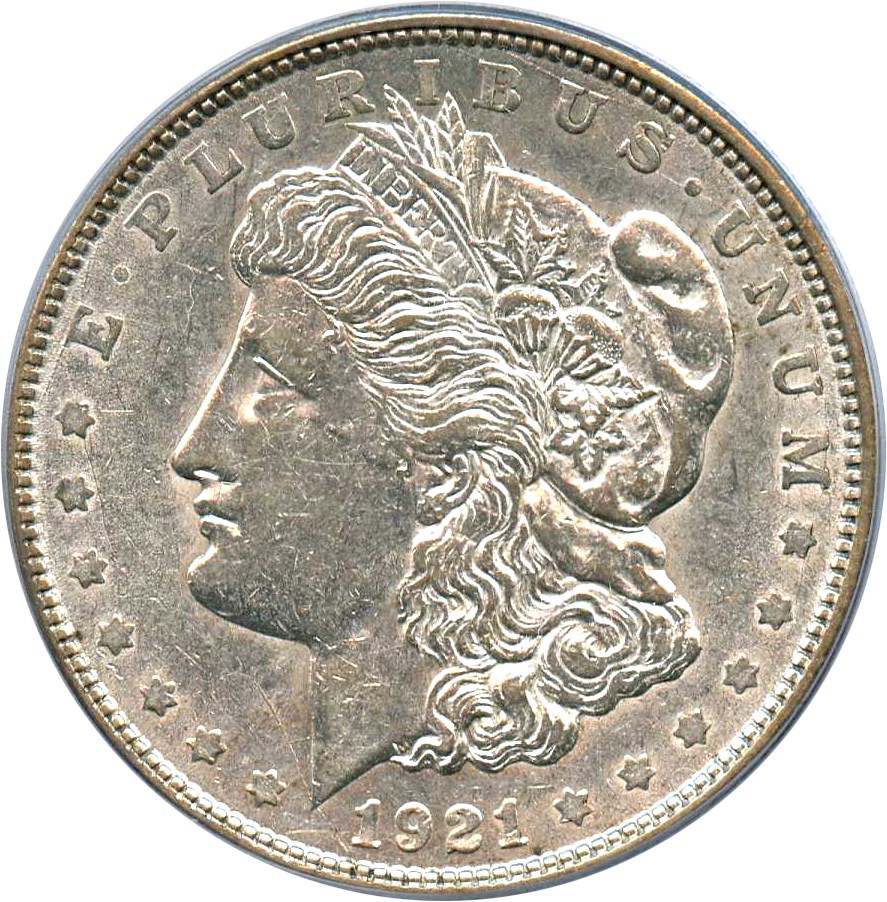 image for: Hot 50 VAM: 1921-D $1 PCGS AU50 (VAM-1B, Capped R) 