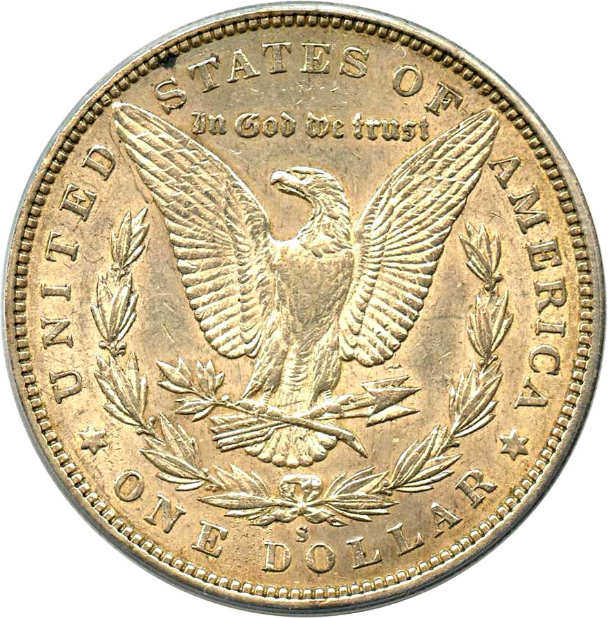 image for: Hot 50 VAM: 1888-S $1 PCGS AU50 (VAM-1B, Pitted Reverse)