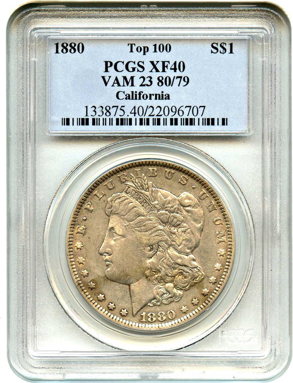 image for: Top 100 VAM: 1880 $1 PCGS XF40 (VAM-23, 80/79) 