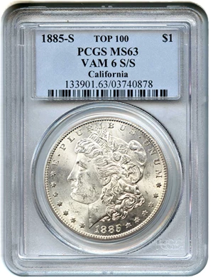 image for: Top 100 VAM: 1885-S $1 PCGS MS63 (VAM-6, S/S)